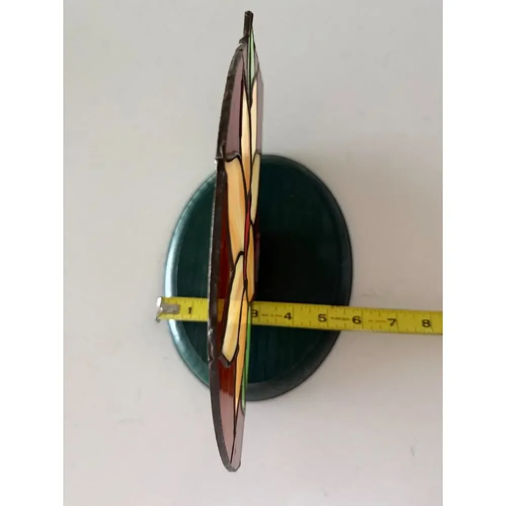 Vintage Stained Glass Flower Panel Wood Stand Tiffany Style Floral Decor
